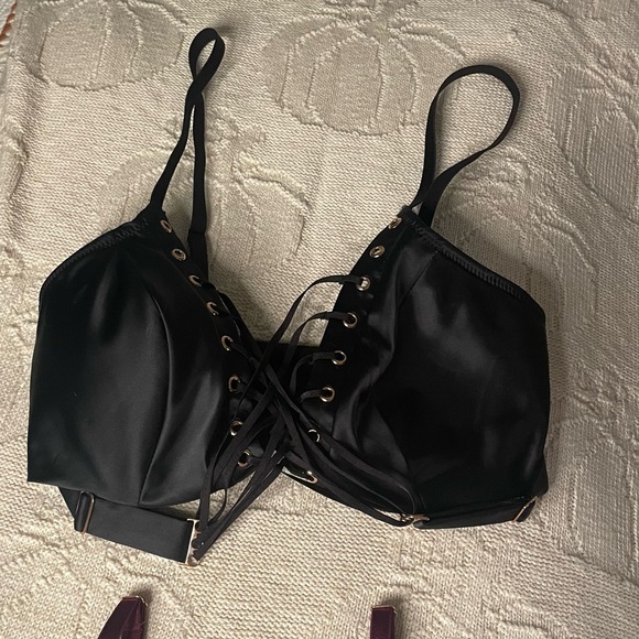 Savage X Fenty lot 2 32D bondage corset cleavage garter belt bra plum black - Picture 8 of 13